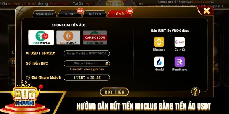 Hướng dẫn chi tiết cách rút tiền Hitclub bằng tiền ảo USDT Hướng dẫn chi tiết cách rút tiền Hitclub bằng tiền ảo USDT